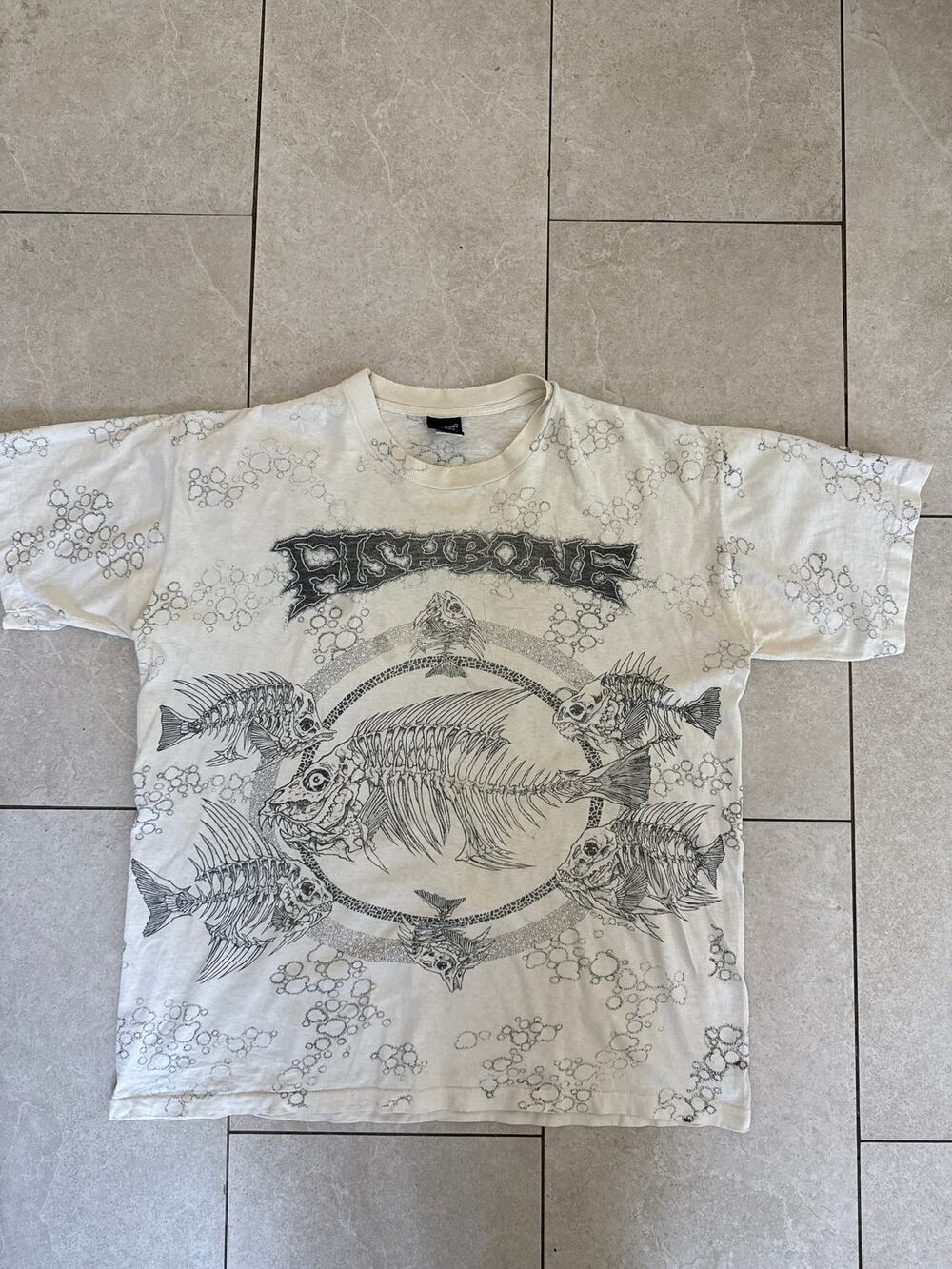 Vintage 1990s Fishbone Pushead All Over Print Graphic T Shirt XL Made USA